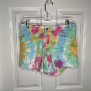 Judy Blue Mid Rise Tie Dye Cut Off Shorts Hippie Stretch Boho Y2K in Rainbow M
